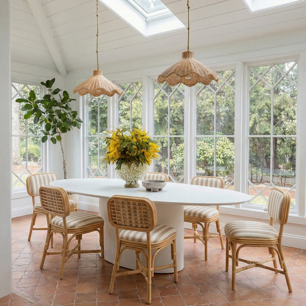 Dorine Striped Performance Linen &amp; Rattan Dining Chair