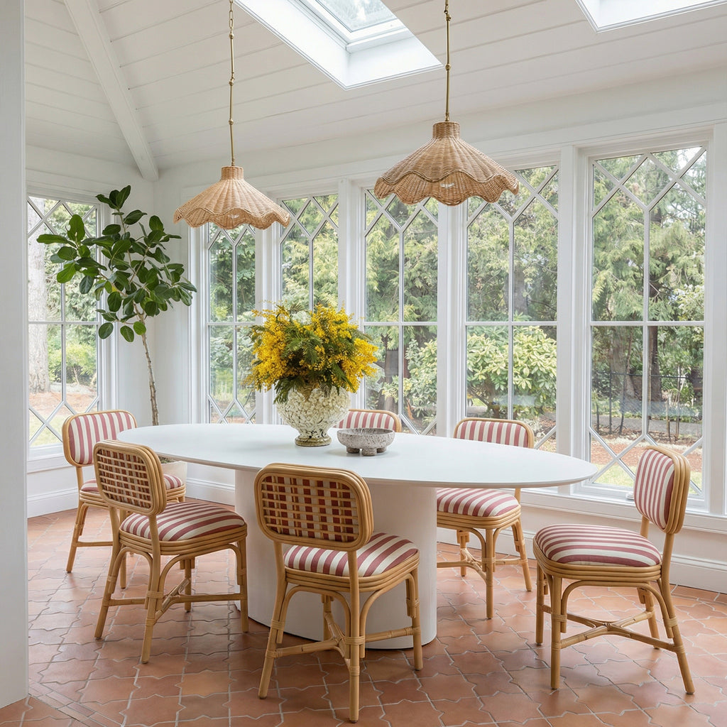 Dorine Striped Performance Linen &amp; Rattan Dining Chair
