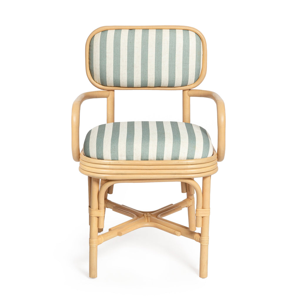 Dorine Striped Performance Linen &amp; Rattan Dining Armchair