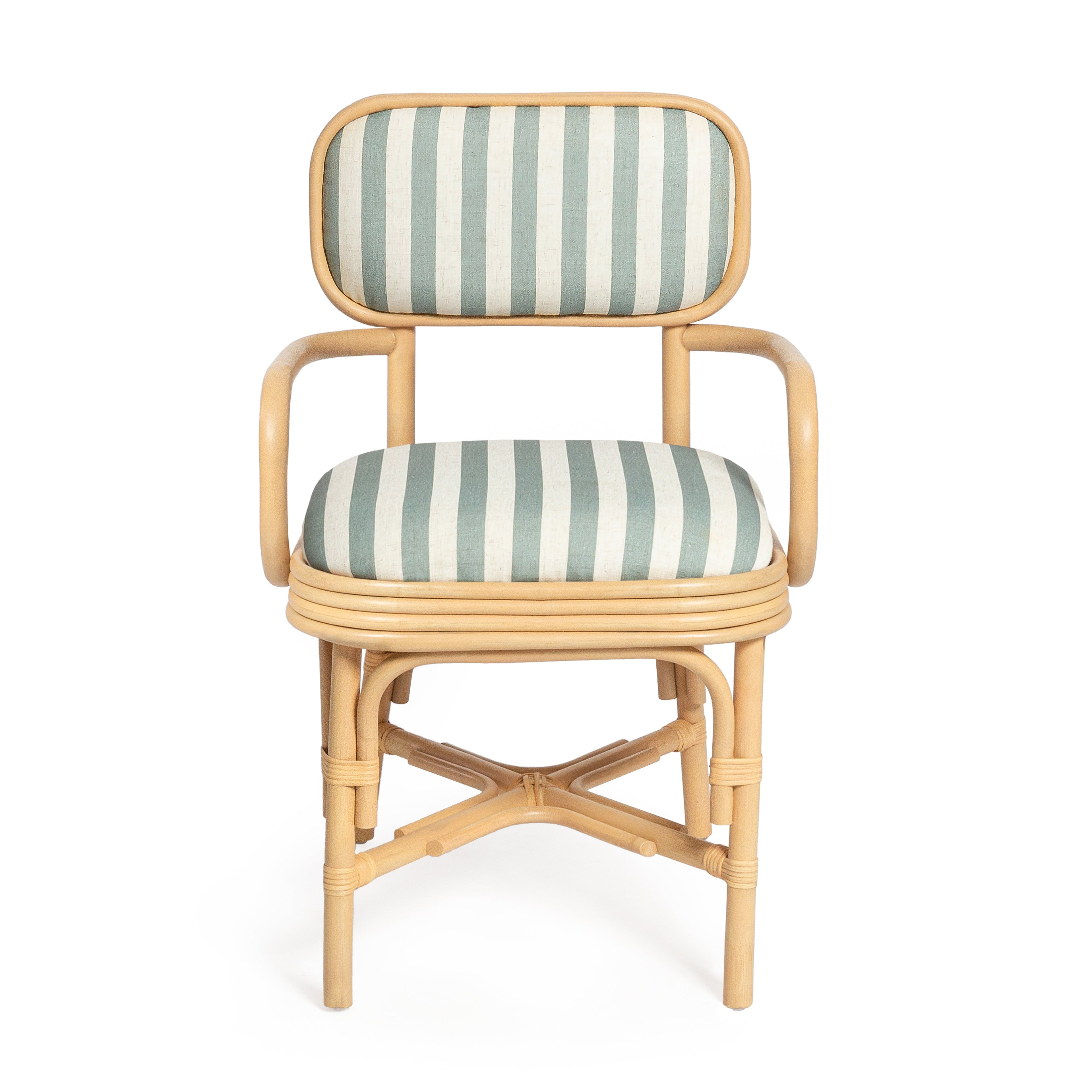 Dorine Striped Performance Linen &amp; Rattan Dining Armchair