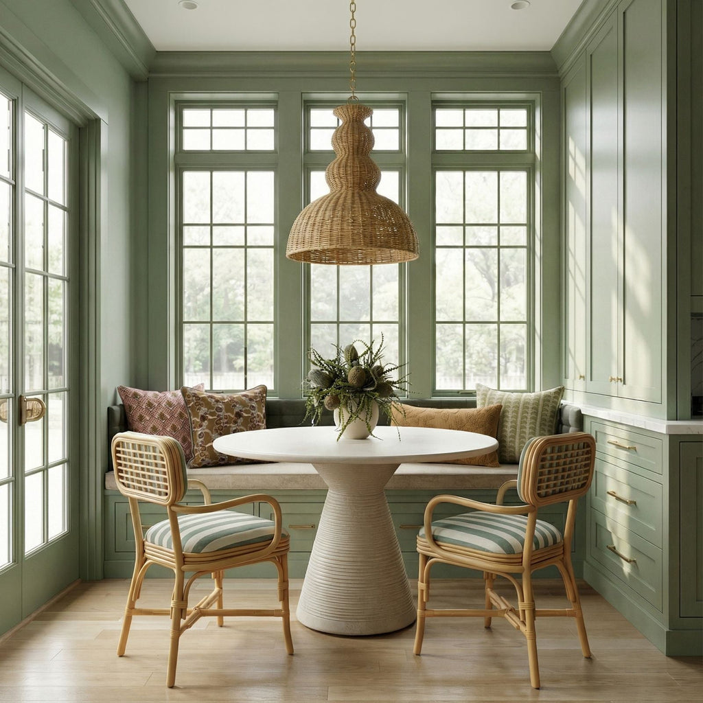 Dorine Striped Performance Linen &amp; Rattan Dining Armchair