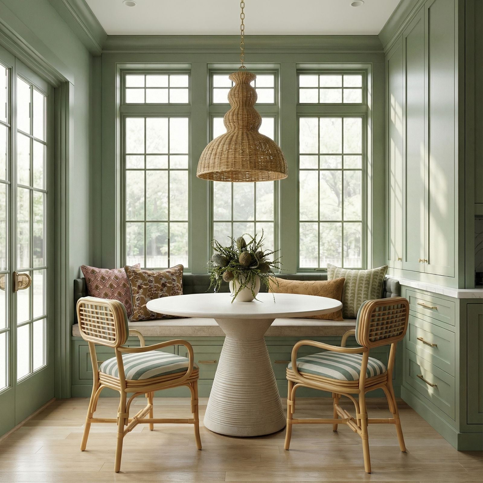 Dorine Striped Performance Linen &amp; Rattan Dining Armchair