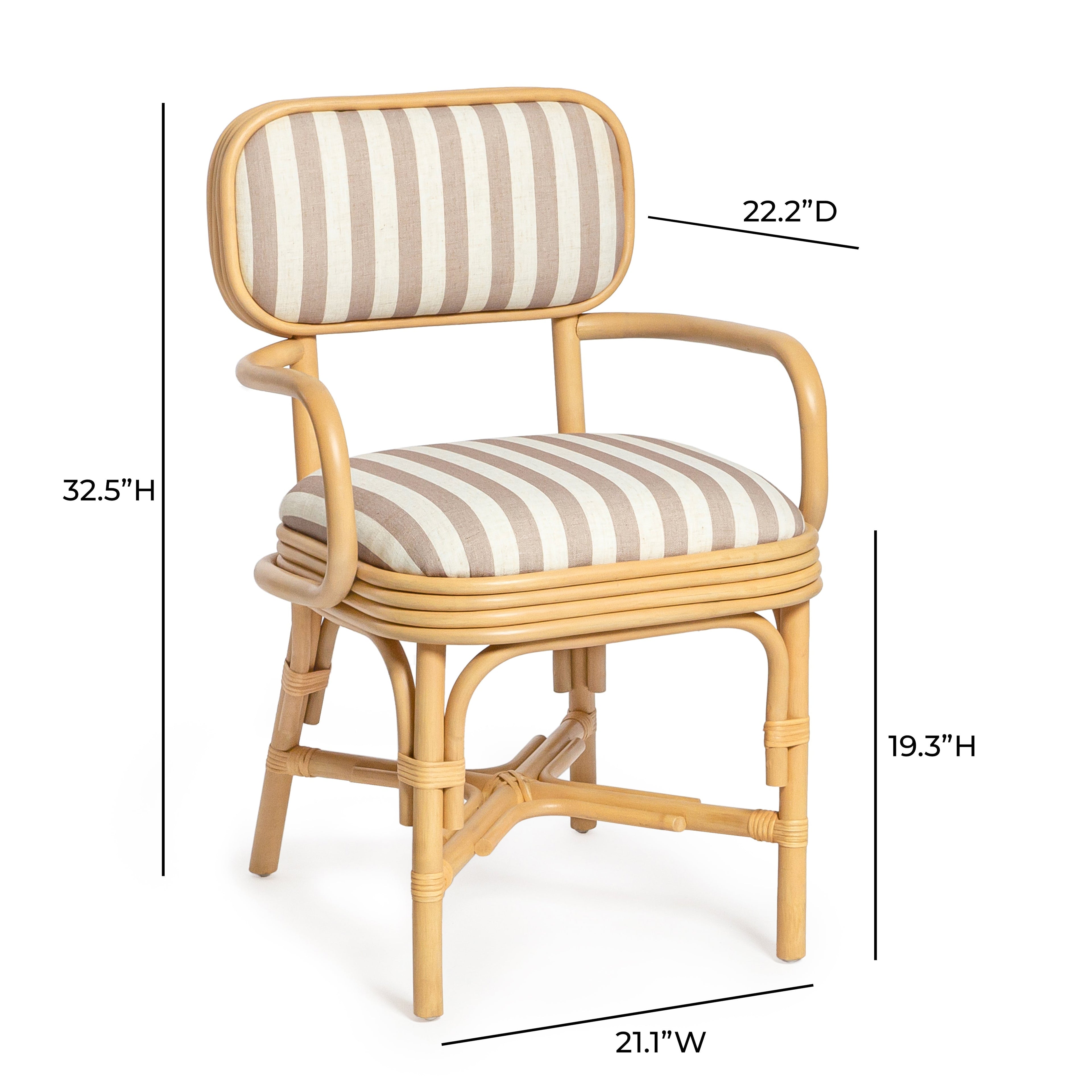 Dorine Striped Performance Linen &amp; Rattan Dining Armchair