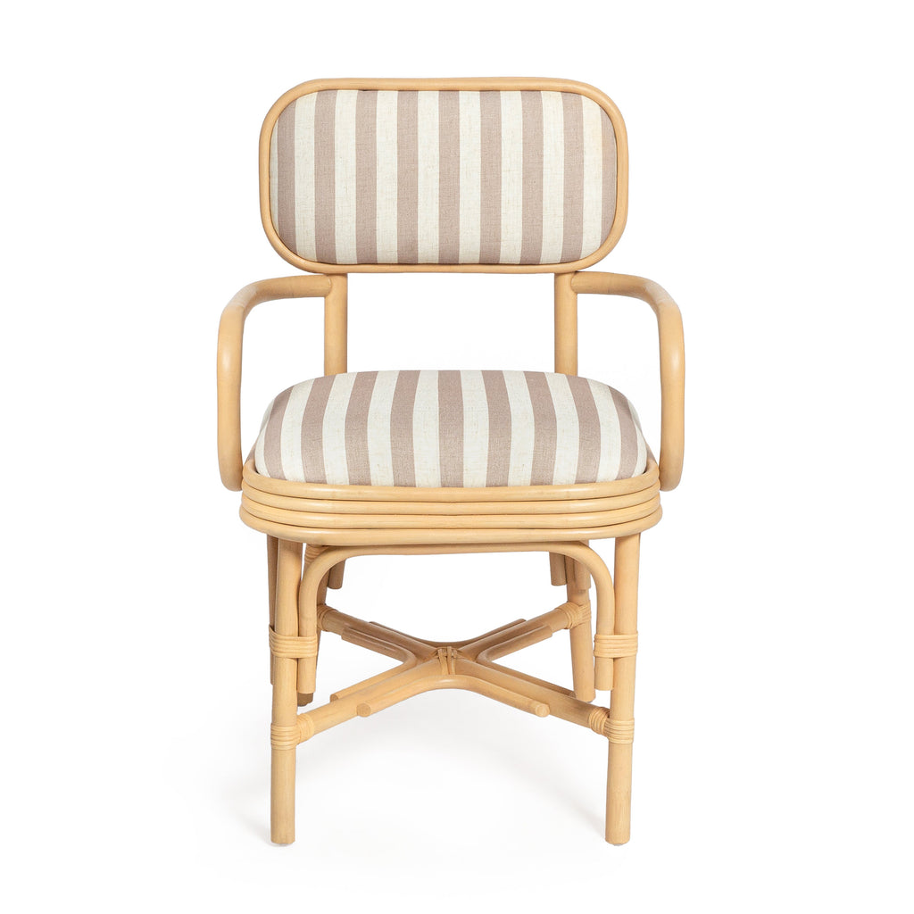 Dorine Striped Performance Linen &amp; Rattan Dining Armchair