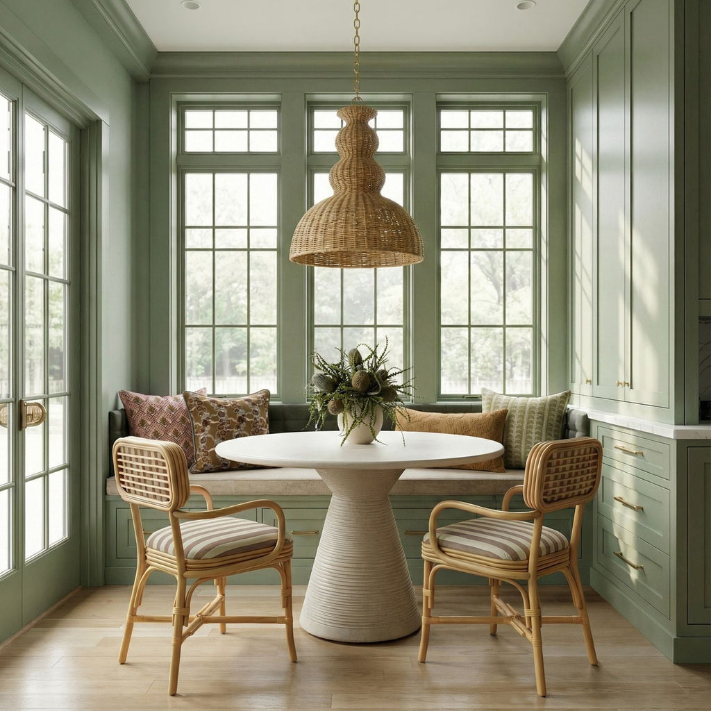Dorine Striped Performance Linen &amp; Rattan Dining Armchair