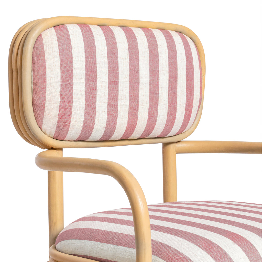 Dorine Striped Performance Linen &amp; Rattan Dining Armchair