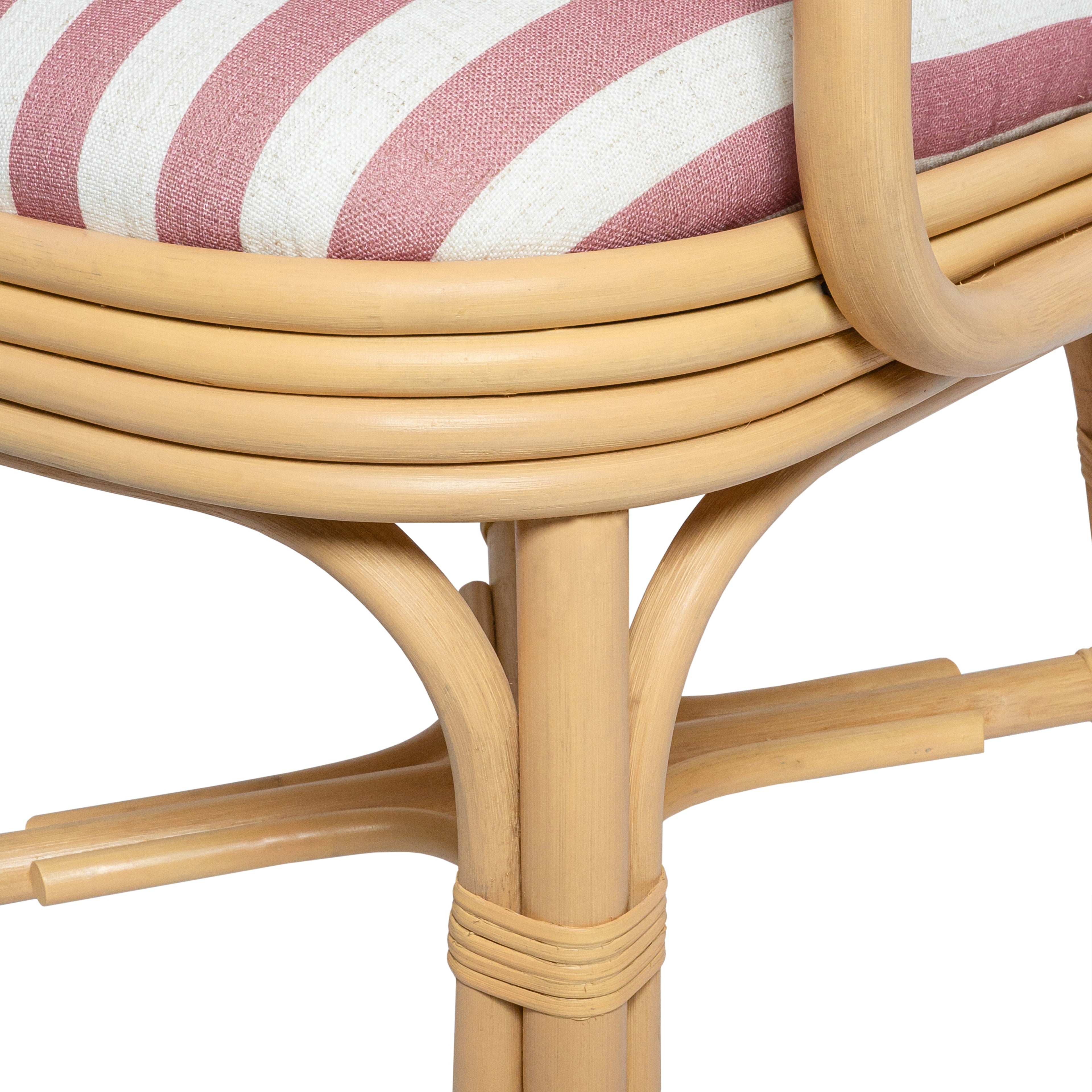 Dorine Striped Performance Linen &amp; Rattan Dining Armchair