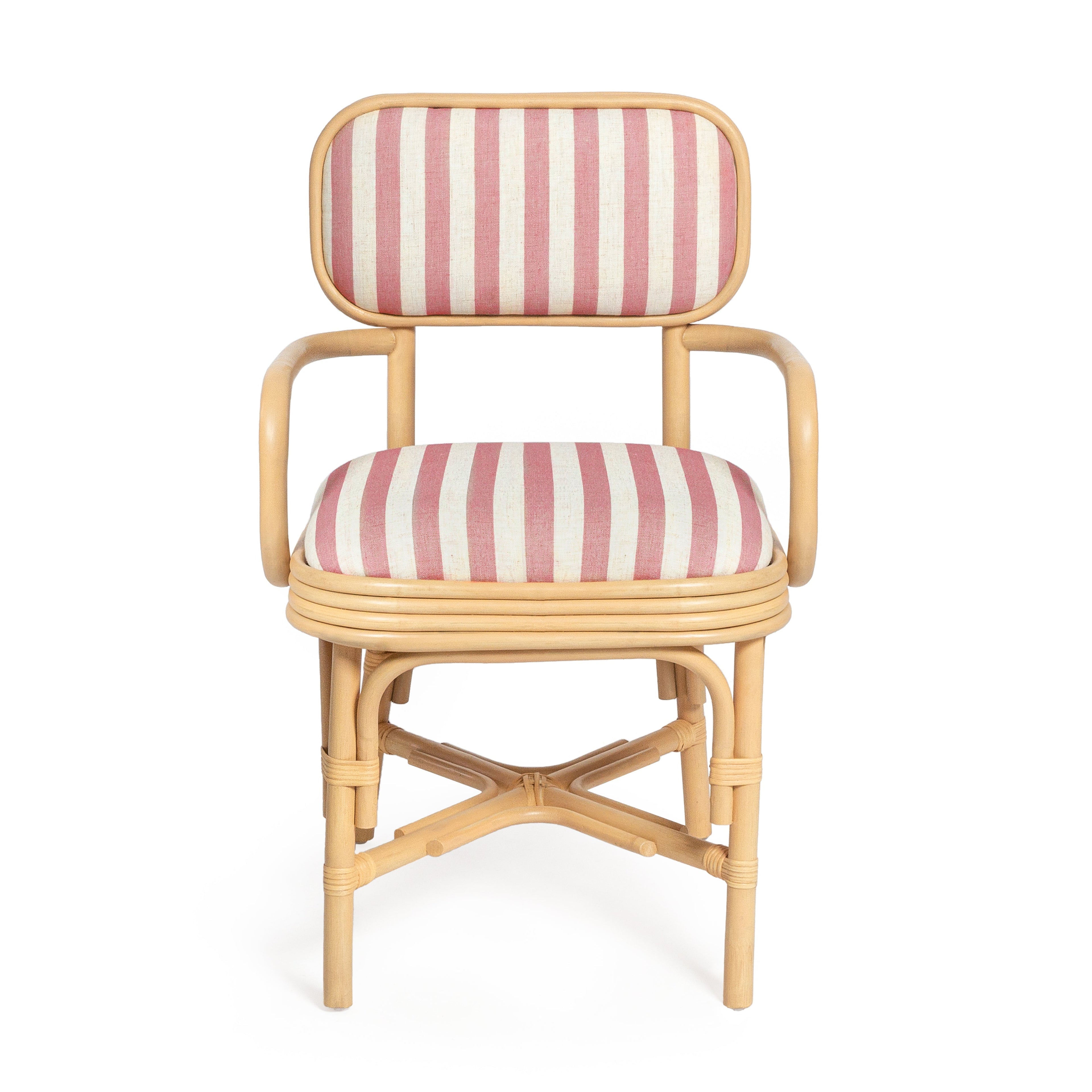 Dorine Striped Performance Linen &amp; Rattan Dining Armchair