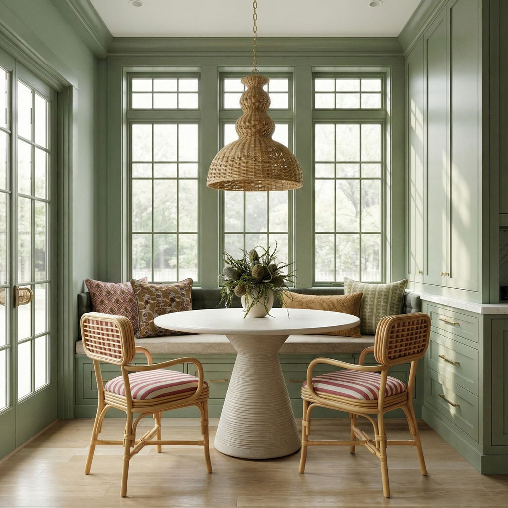 Dorine Striped Performance Linen &amp; Rattan Dining Armchair