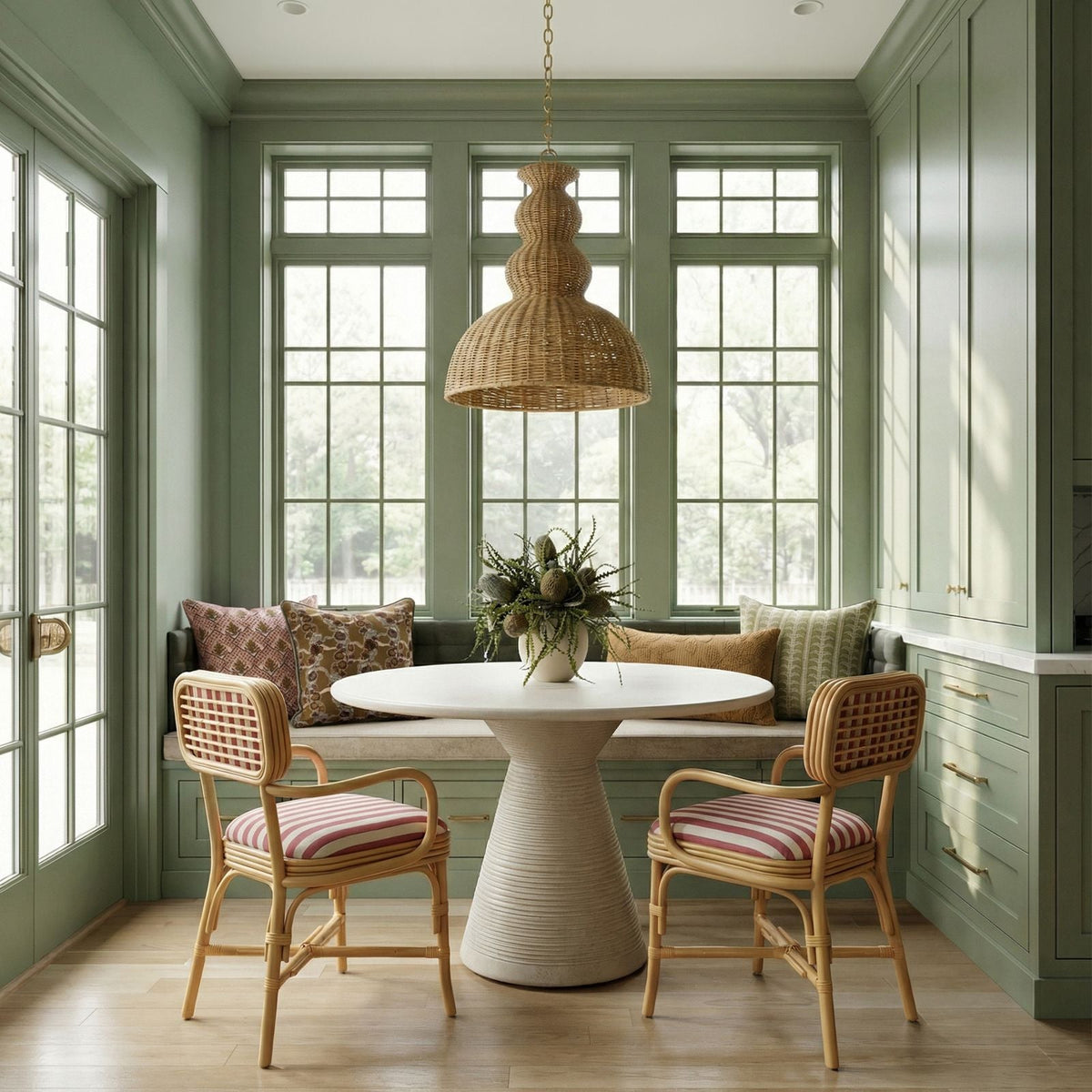 Dorine Striped Performance Linen &amp; Rattan Dining Armchair