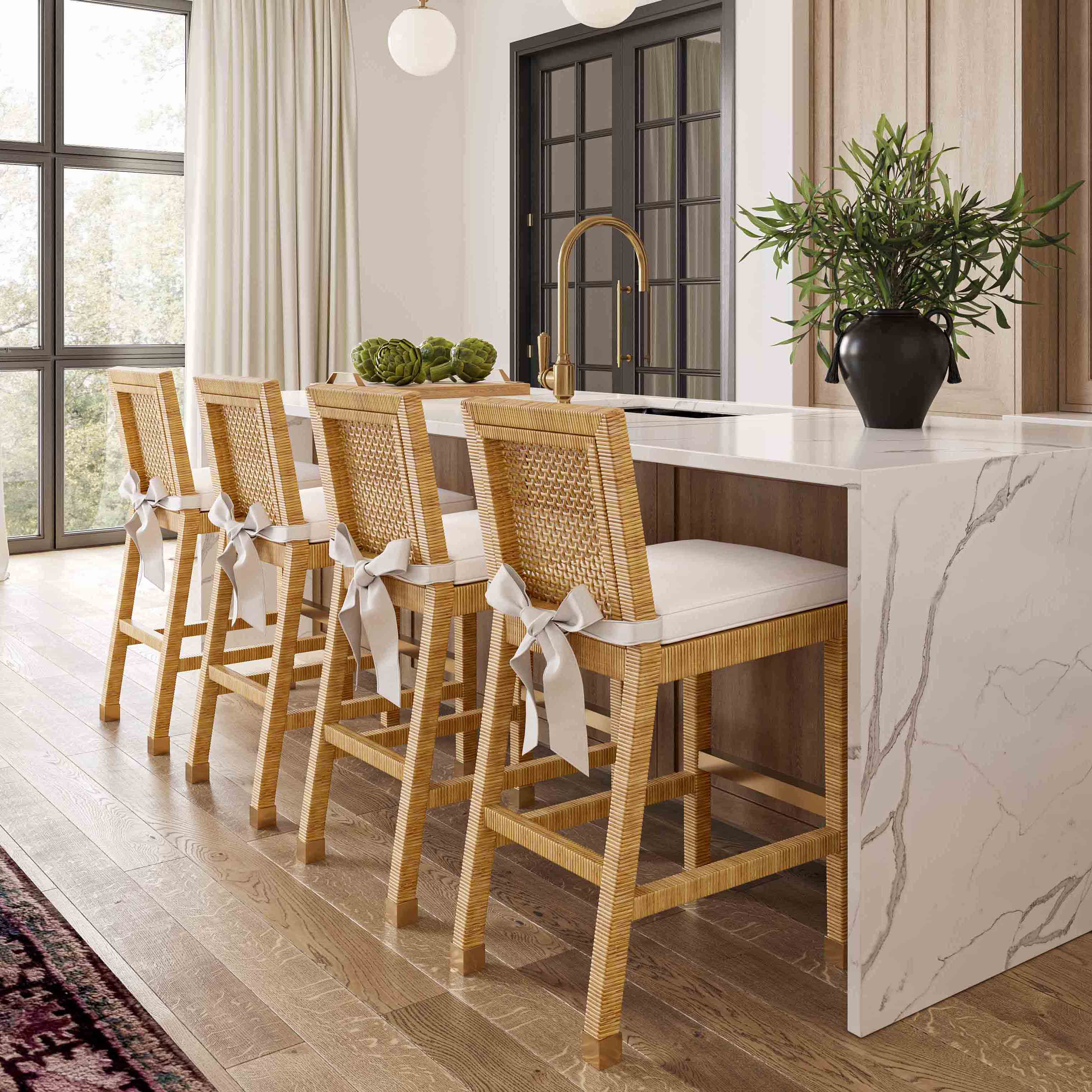 Amara Woven Rattan Performance Fabric Stool