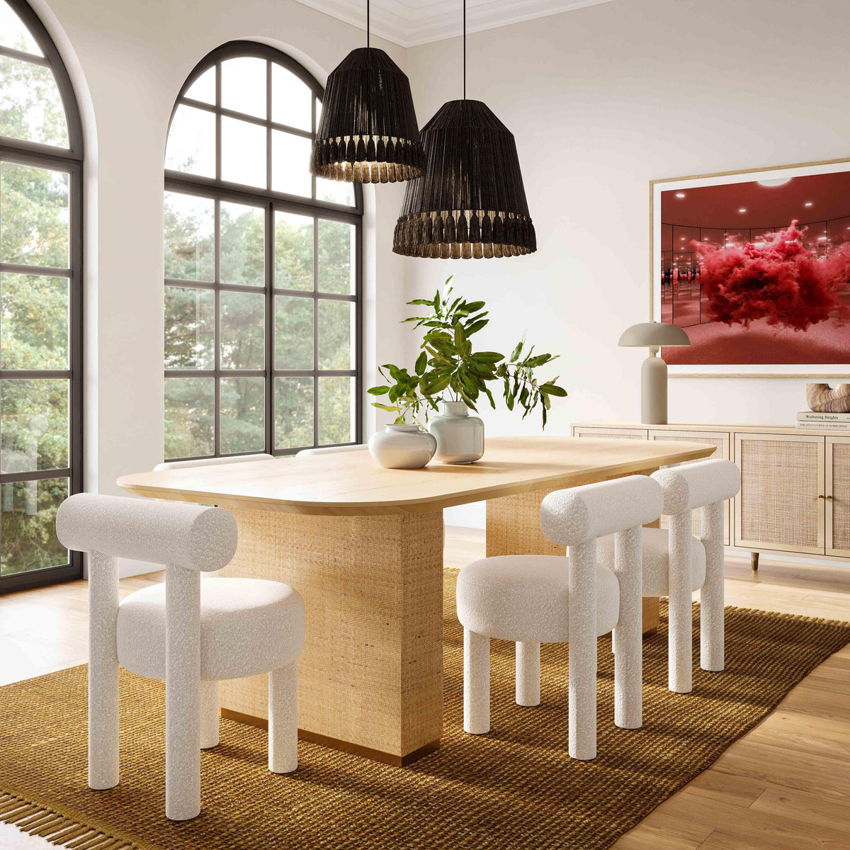 Akiba 96" Natural Ash &amp; Rattan Rectangular Dining Table