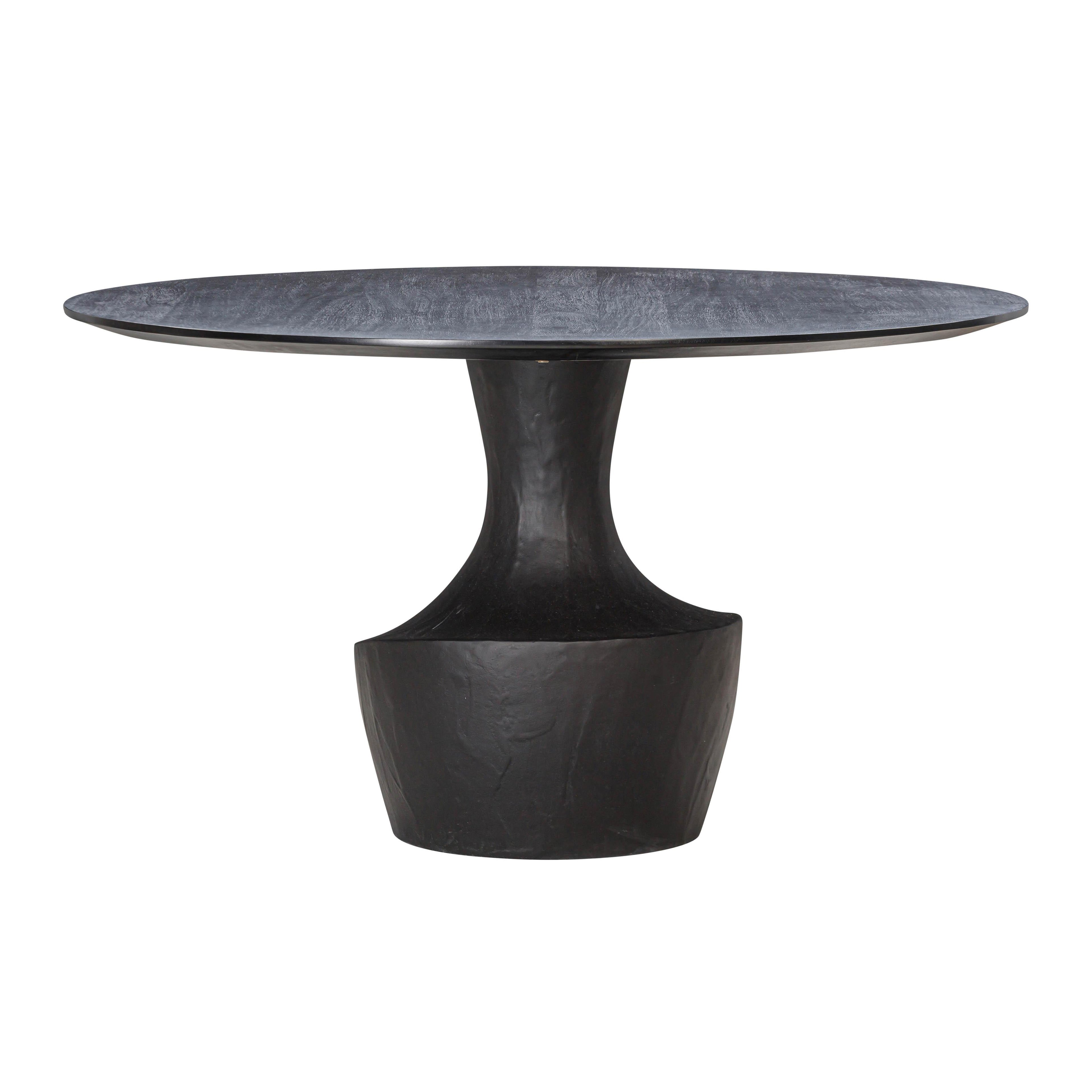 Gevra 54" Black Acacia &amp; Faux Plaster Round Dining Table