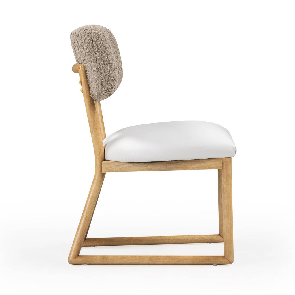 Bobbie Cream Performance Vegan Leather and Grey Vegan Shearling Dining Chair