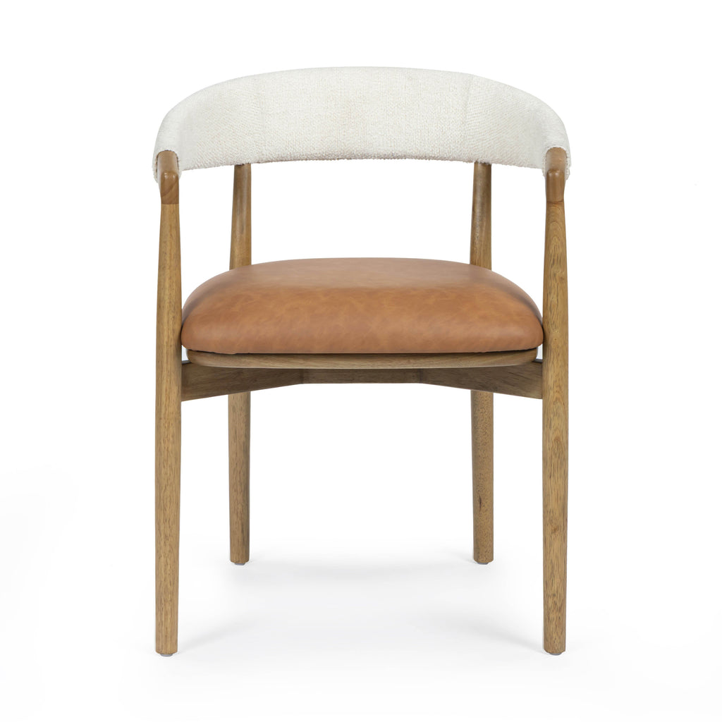 Vina Cognac Performance Vegan Leather and Cream Textured Weave Dining Chair