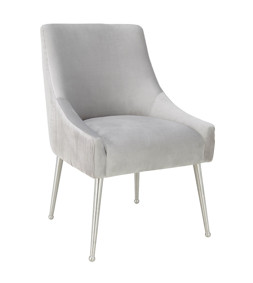 Beatrix Pleated Light Grey Performance Velvet Dining Chair - Silver Legs