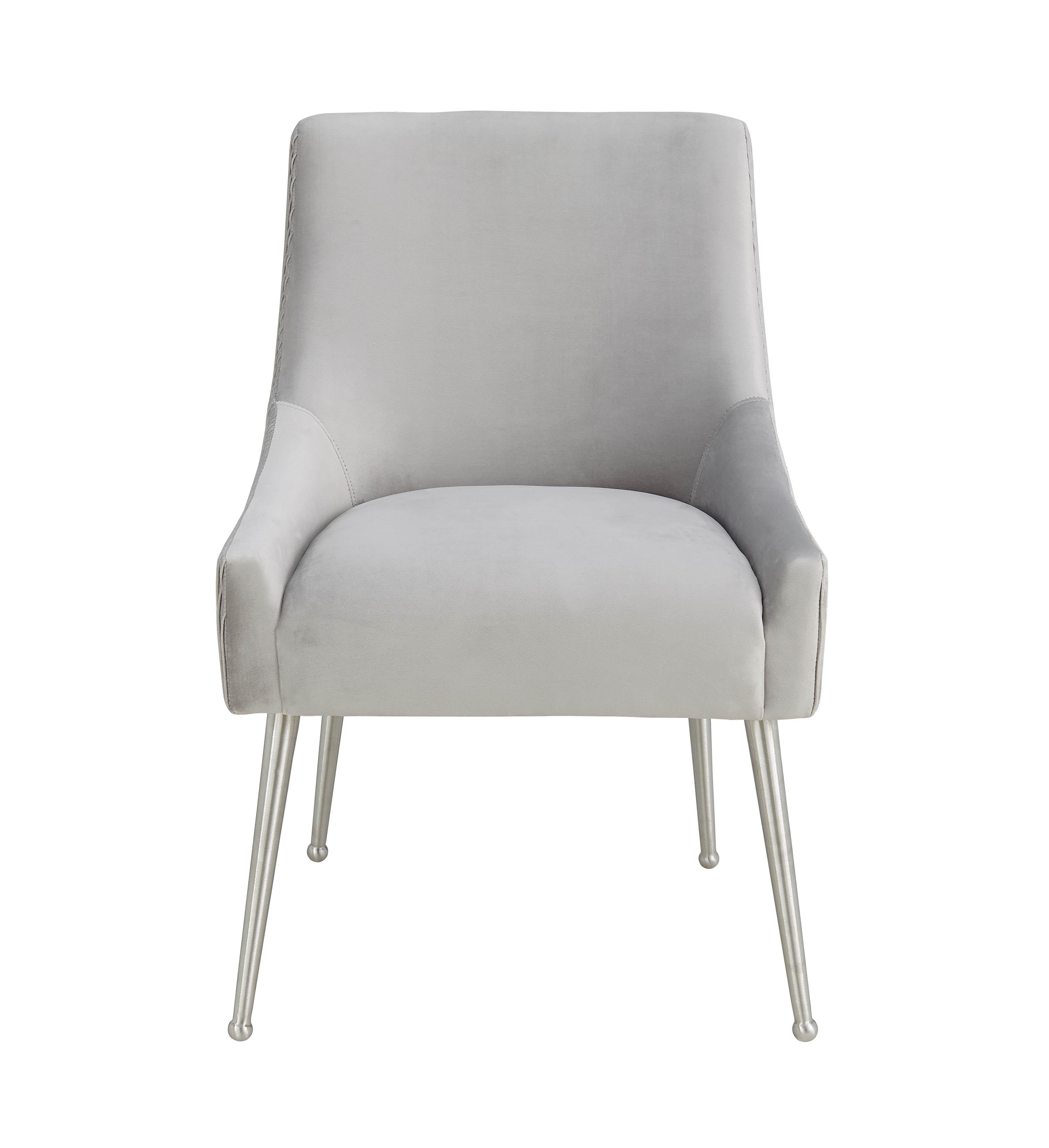 Beatrix Pleated Light Grey Performance Velvet Dining Chair - Silver Legs