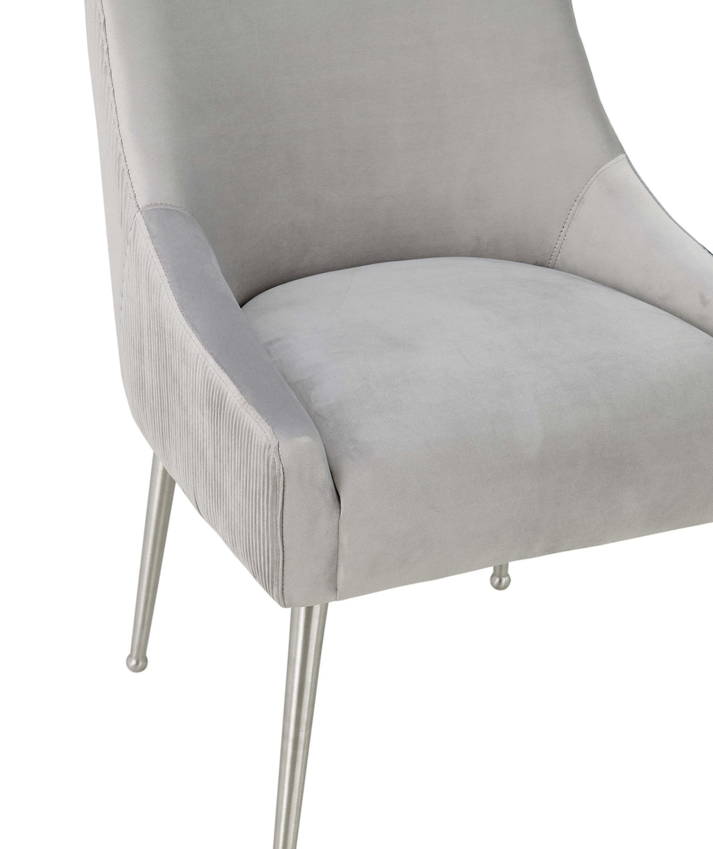 Beatrix Pleated Light Grey Performance Velvet Dining Chair - Silver Legs