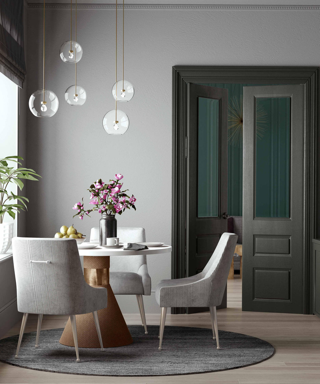 Beatrix Pleated Light Grey Performance Velvet Dining Chair - Silver Legs