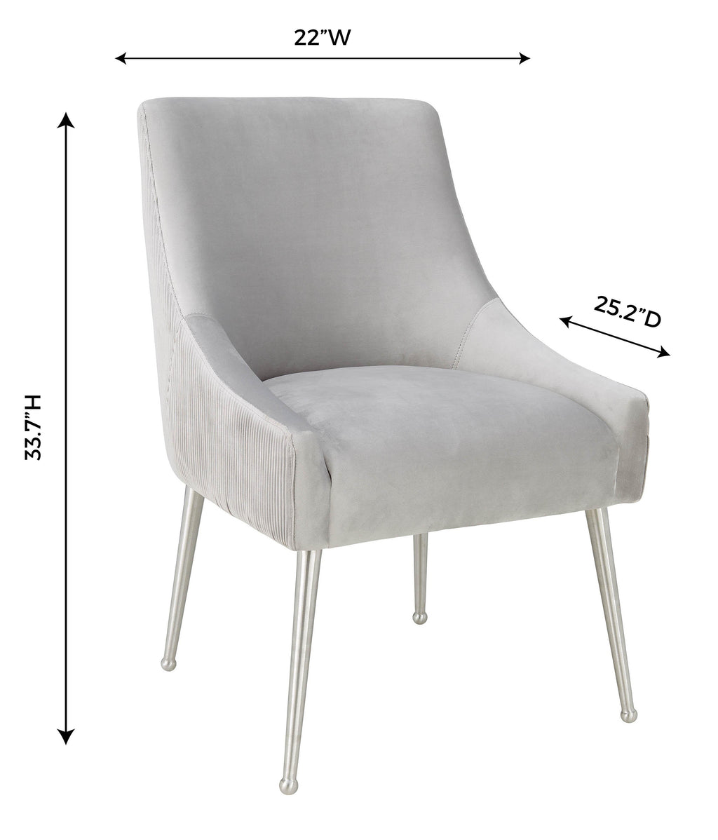 Beatrix Pleated Light Grey Performance Velvet Dining Chair - Silver Legs