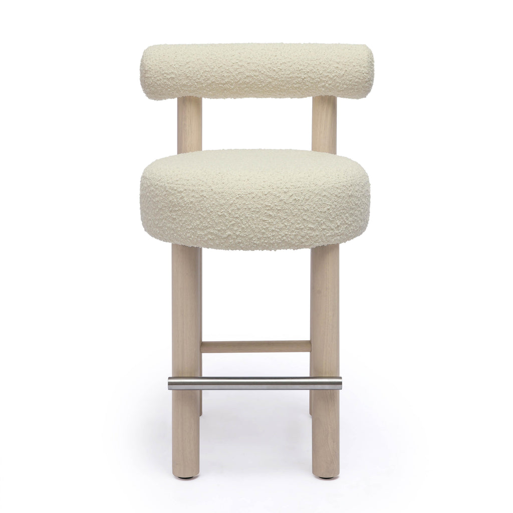 Carmel Cream Performance Boucle and Solid Wood Counter Stool