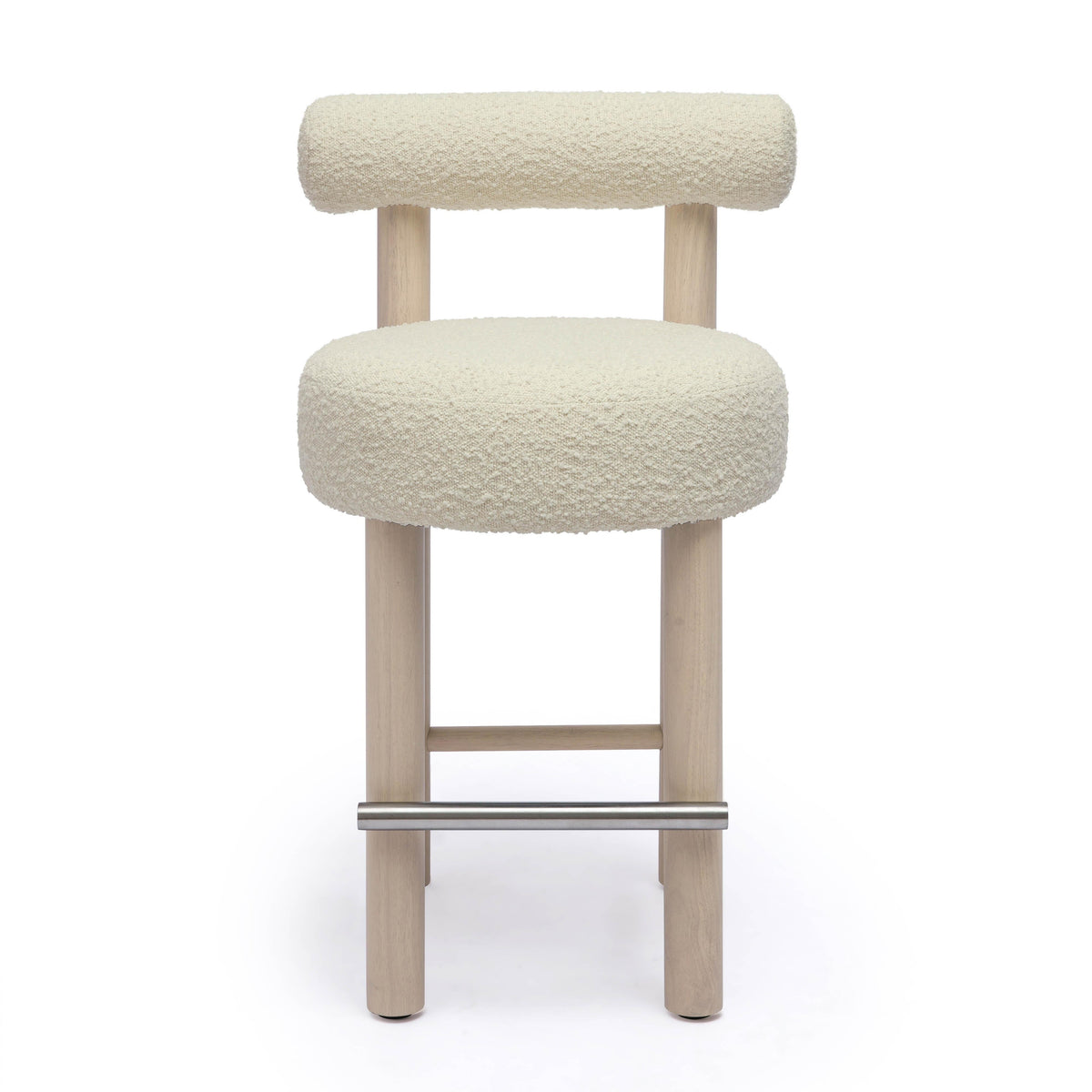 Carmel Cream Performance Boucle and Solid Wood Counter Stool