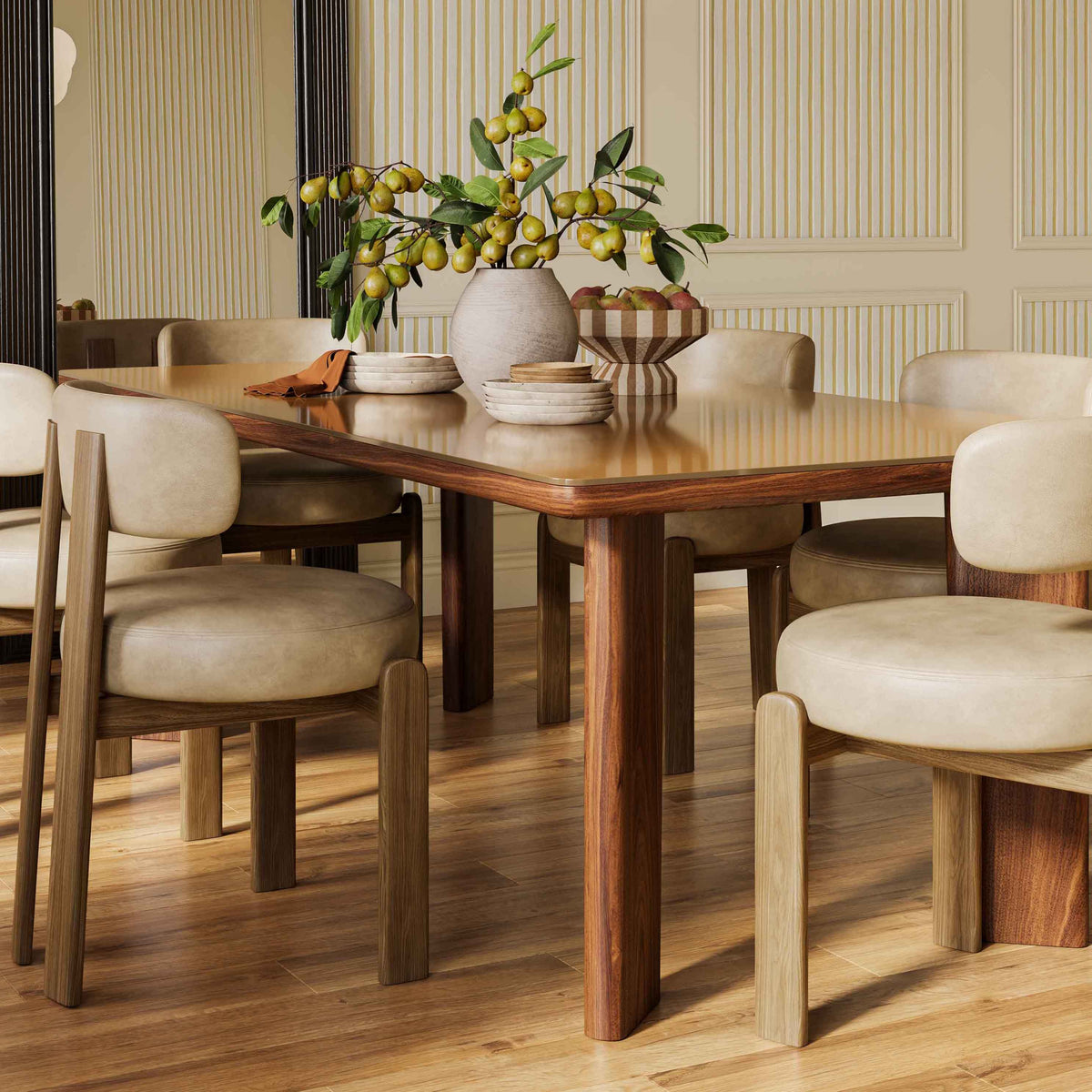 Oani 83" Walnut and Glass Rectangular Dining Table