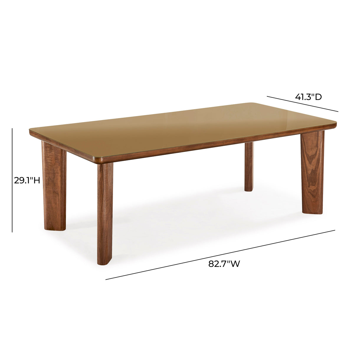 Oani 83" Walnut and Glass Rectangular Dining Table