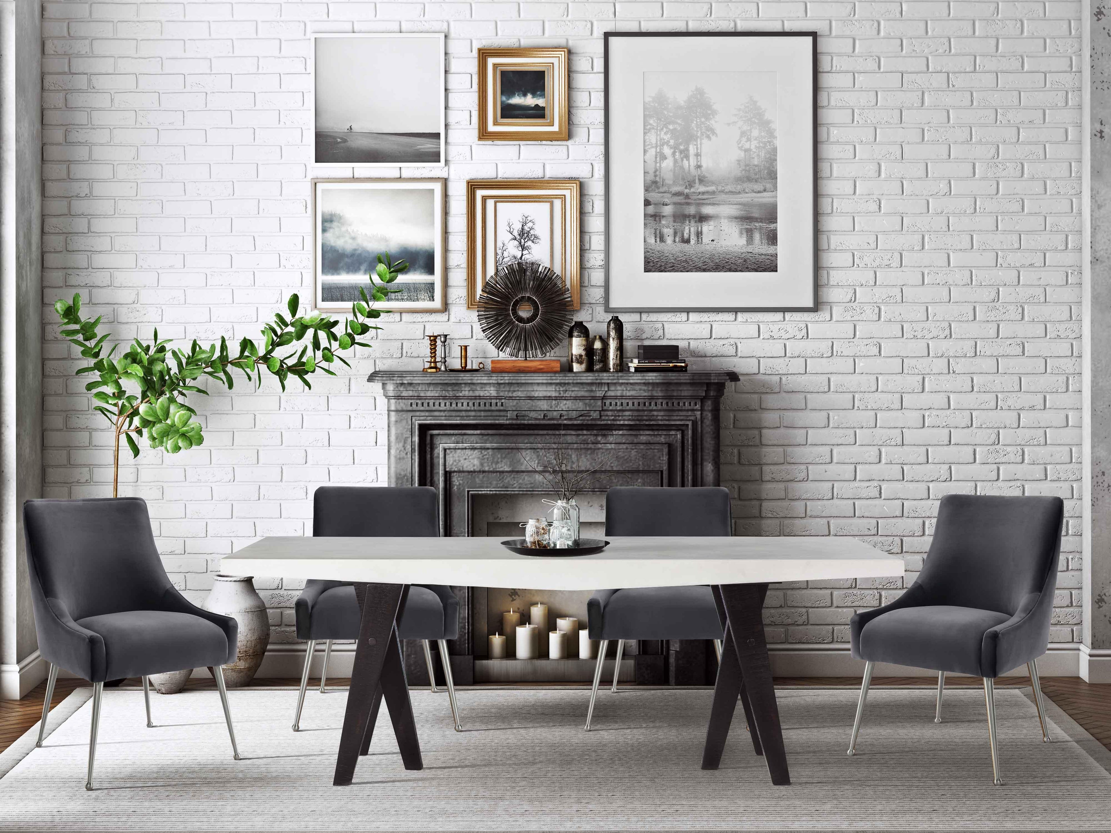 Beatrix Grey Performance Velvet Dining Chair - Silver Legs