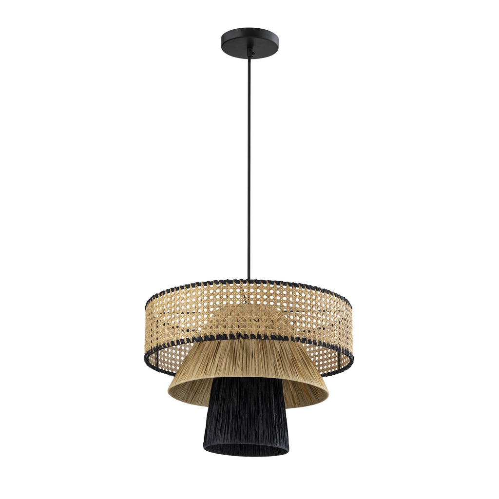 Rylie Natural &amp; Black Raffia Pendant Lamp