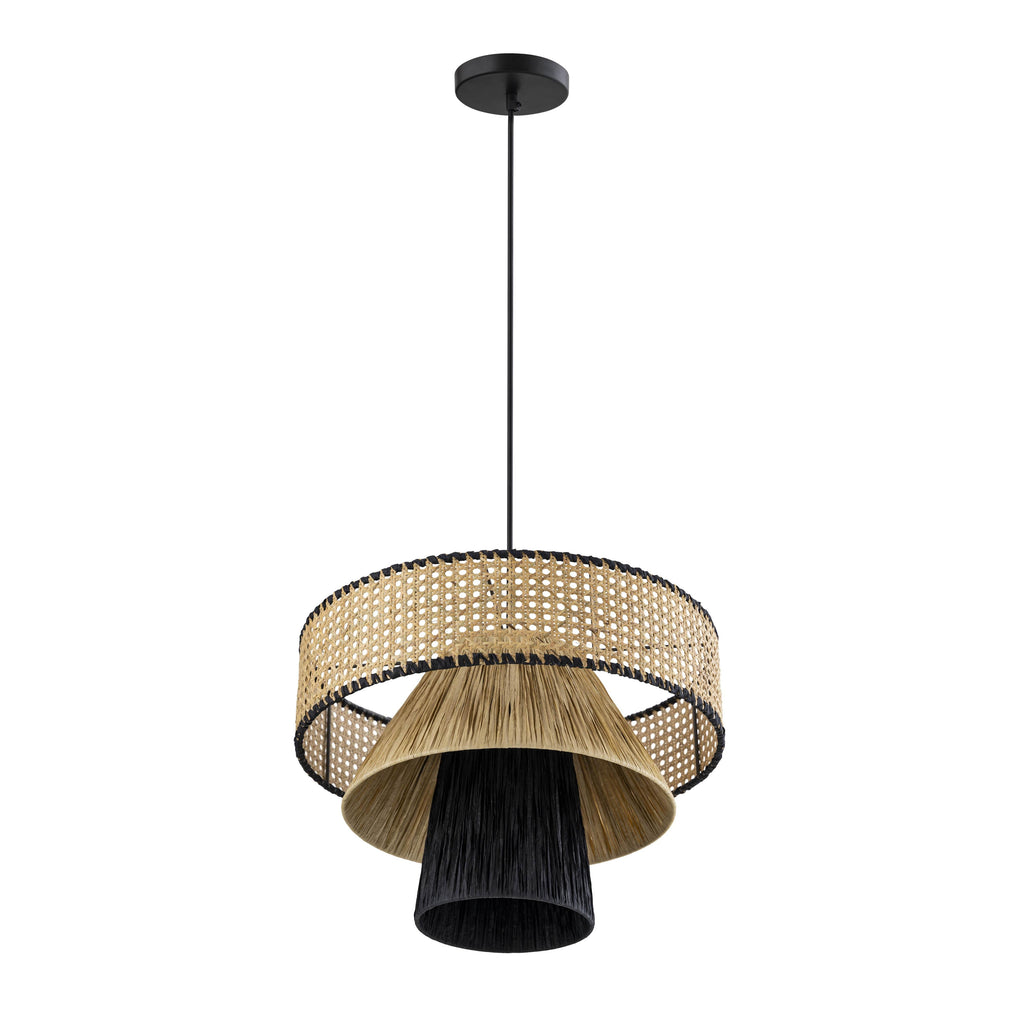 Rylie Natural &amp; Black Raffia Pendant Lamp
