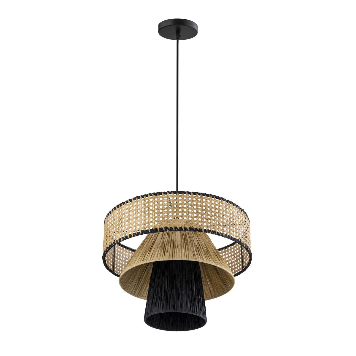 Rylie Natural &amp; Black Raffia Pendant Lamp