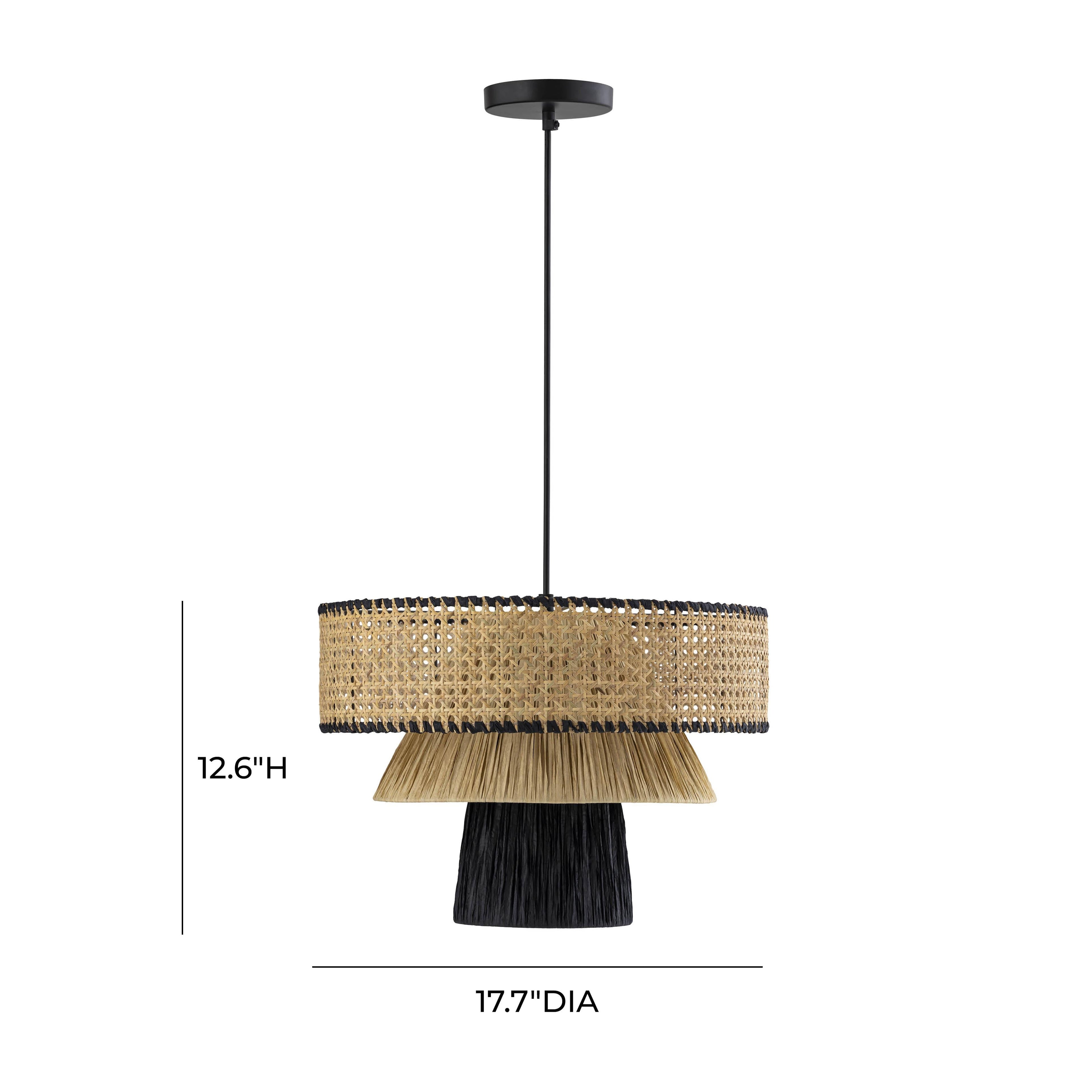 Rylie Natural &amp; Black Raffia Pendant Lamp