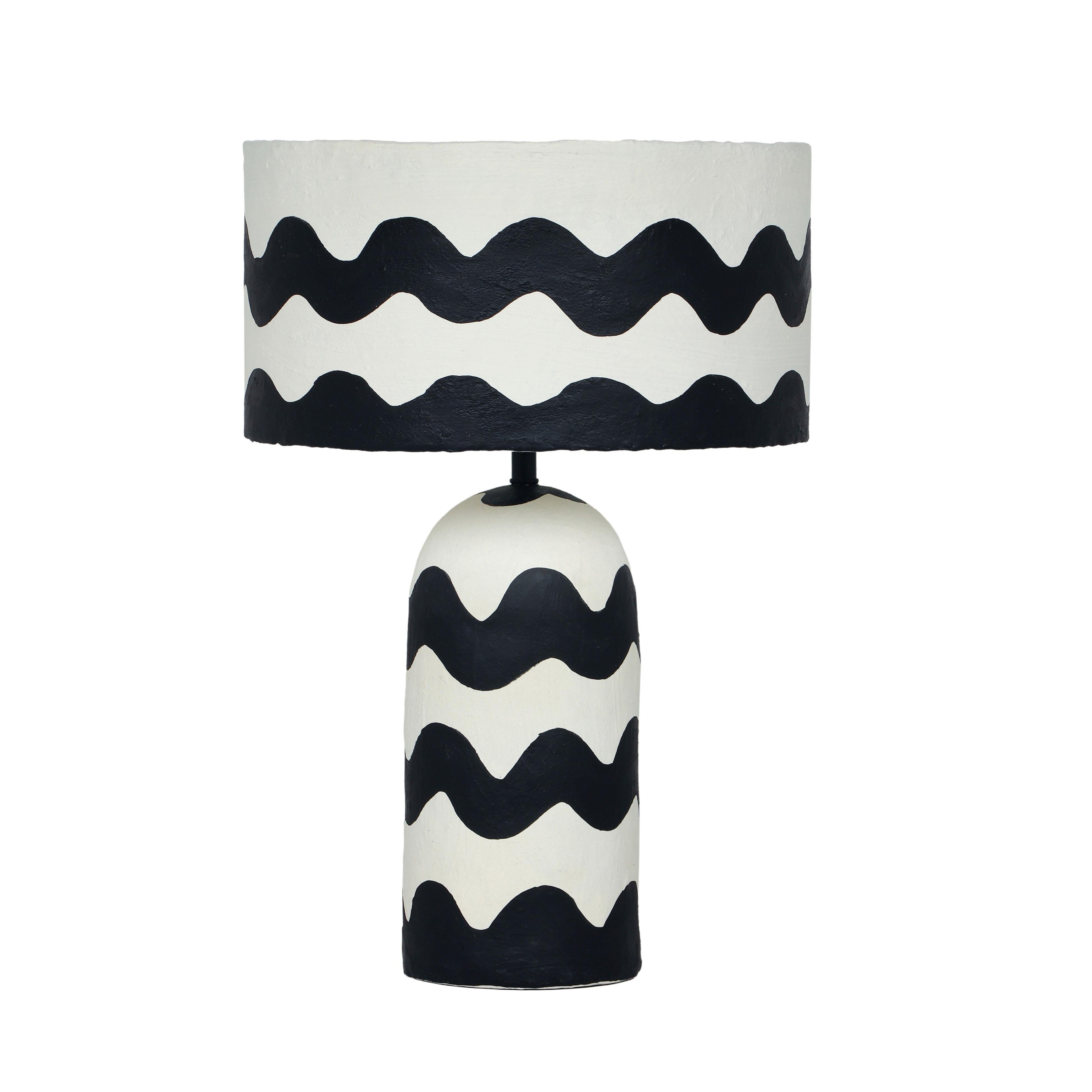 Tropea Black Waves Papier Mache Table Lamp