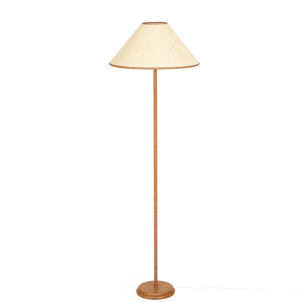 Keria Natural Vegan Leather and Raffia Contract-Grade Floor Lamp
