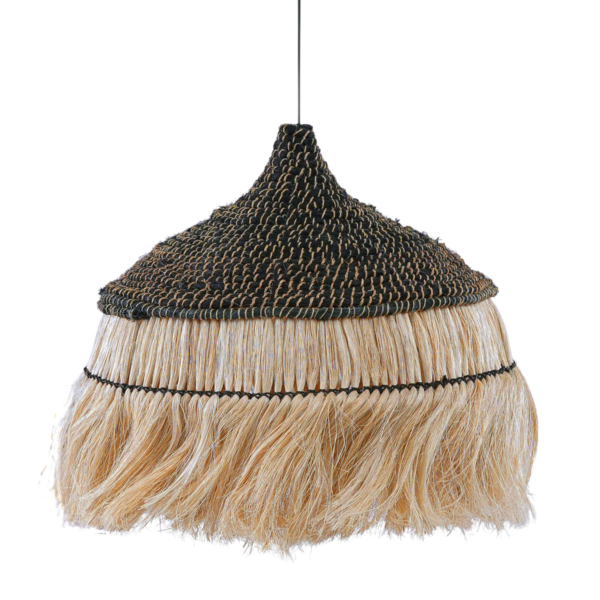 Sula Natural and Black Upcycled Abaca Pendant Lamp