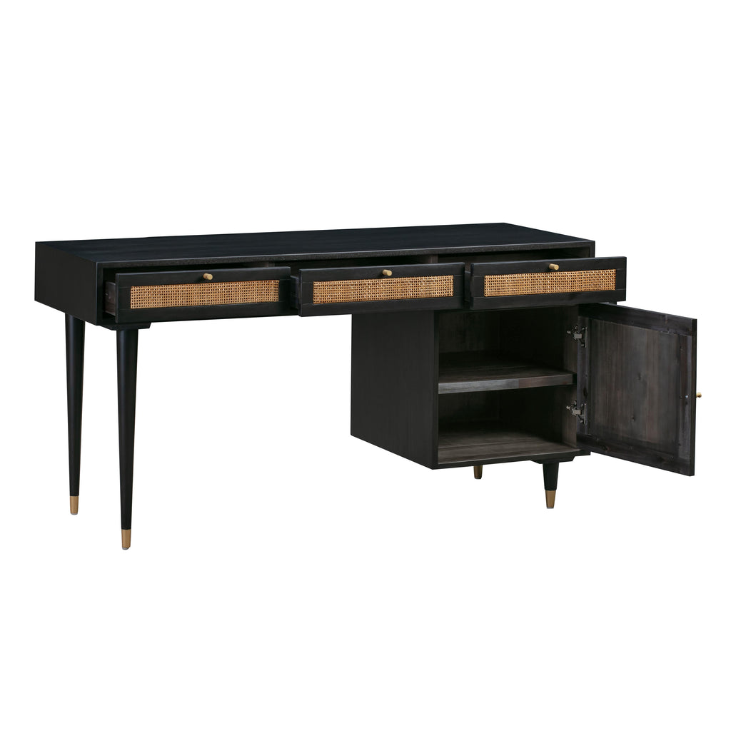 Sierra 60" Cane 3-Drawer Desk With Storage