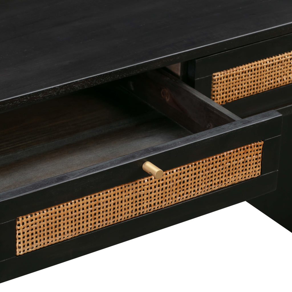 Sierra 60" Cane 3-Drawer Desk With Storage