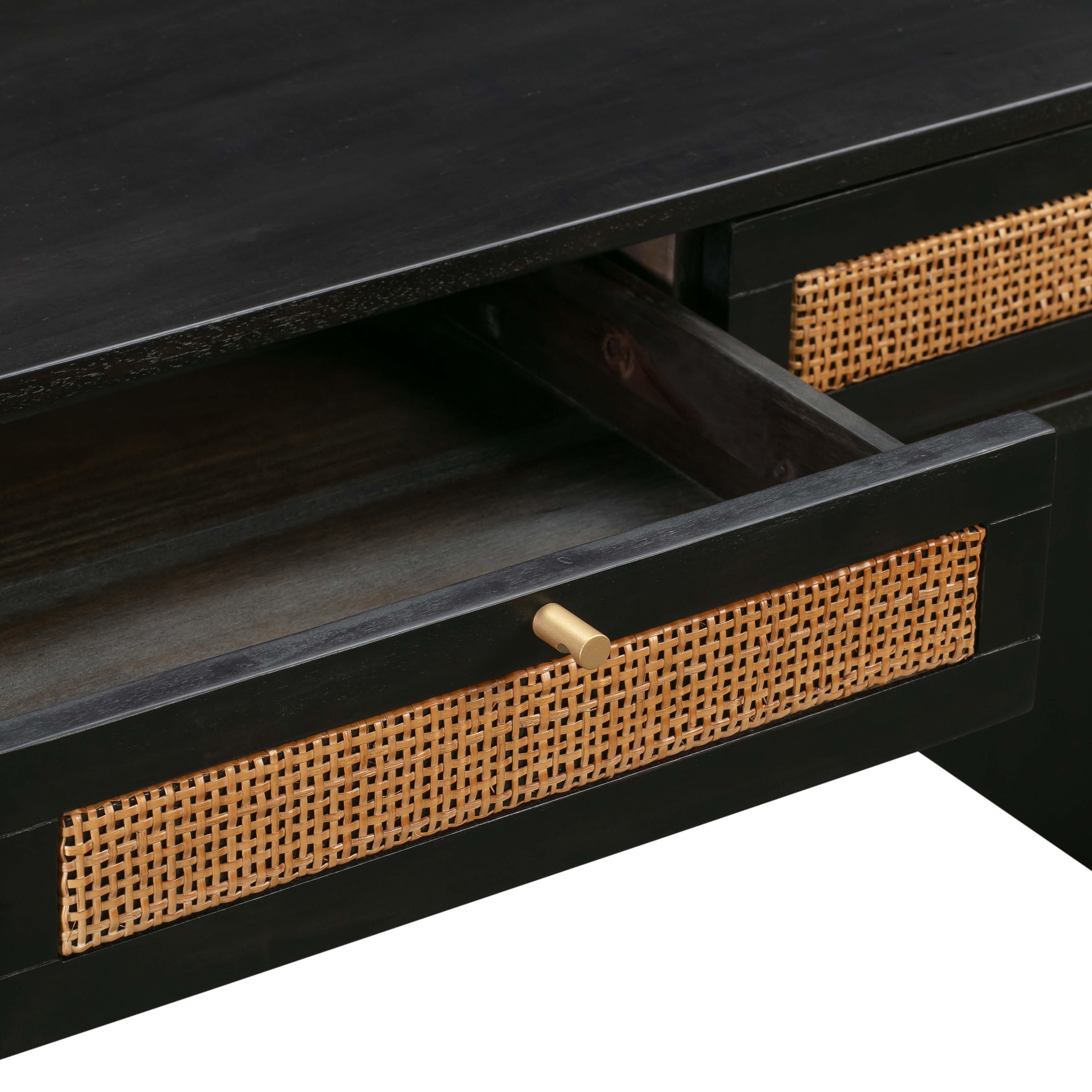 Sierra 60" Cane 3-Drawer Desk With Storage