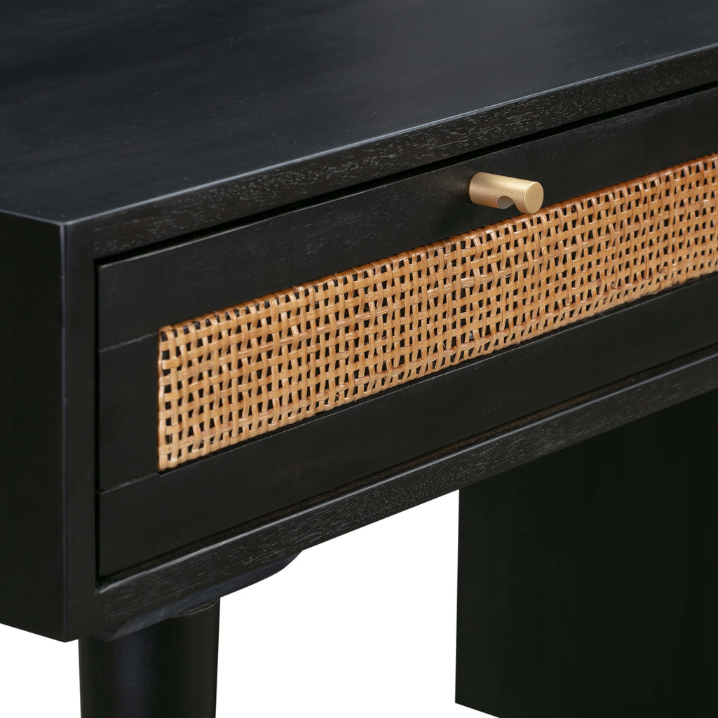 Sierra 60" Cane 3-Drawer Desk With Storage