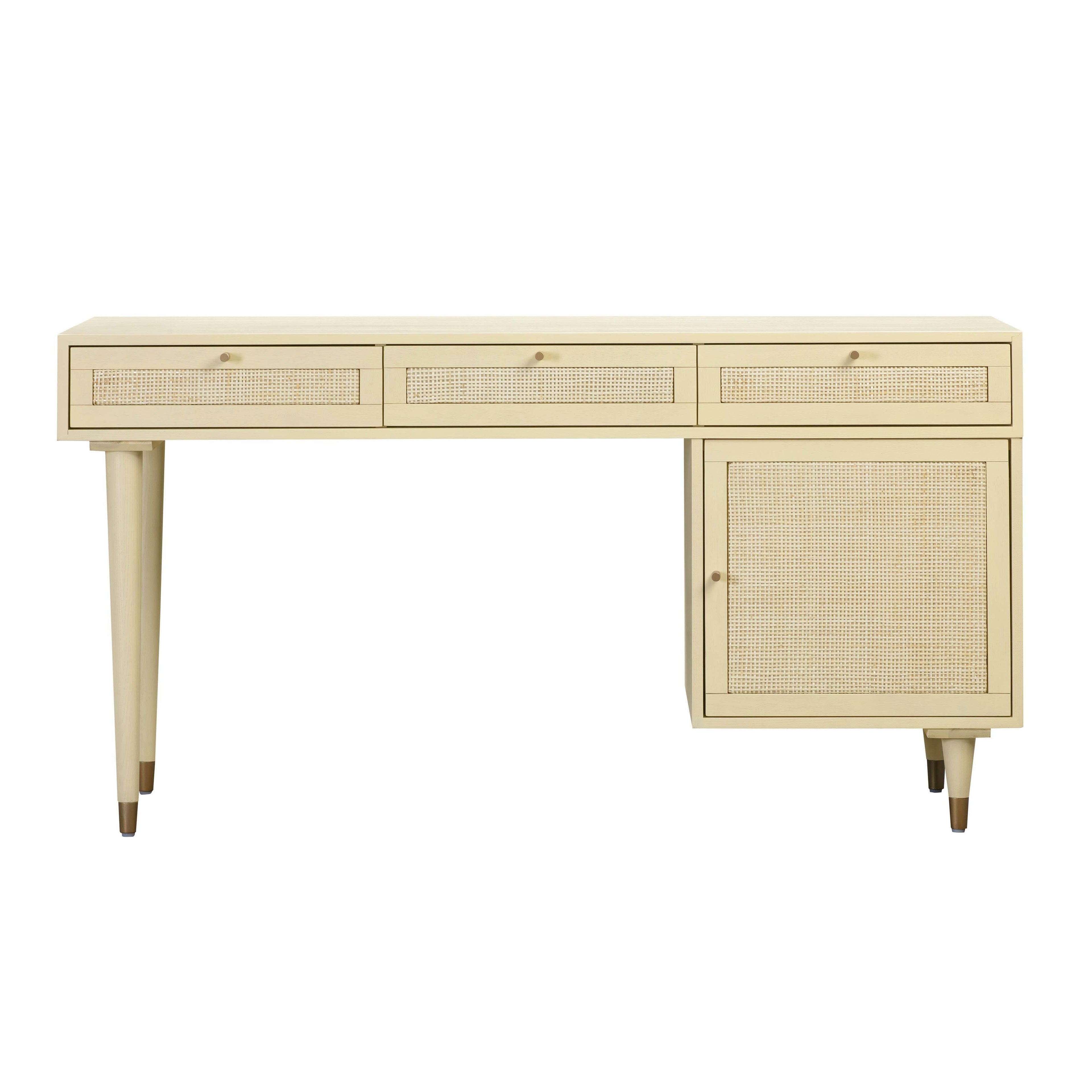 Sierra 60" Cane 3-Drawer Desk With Storage
