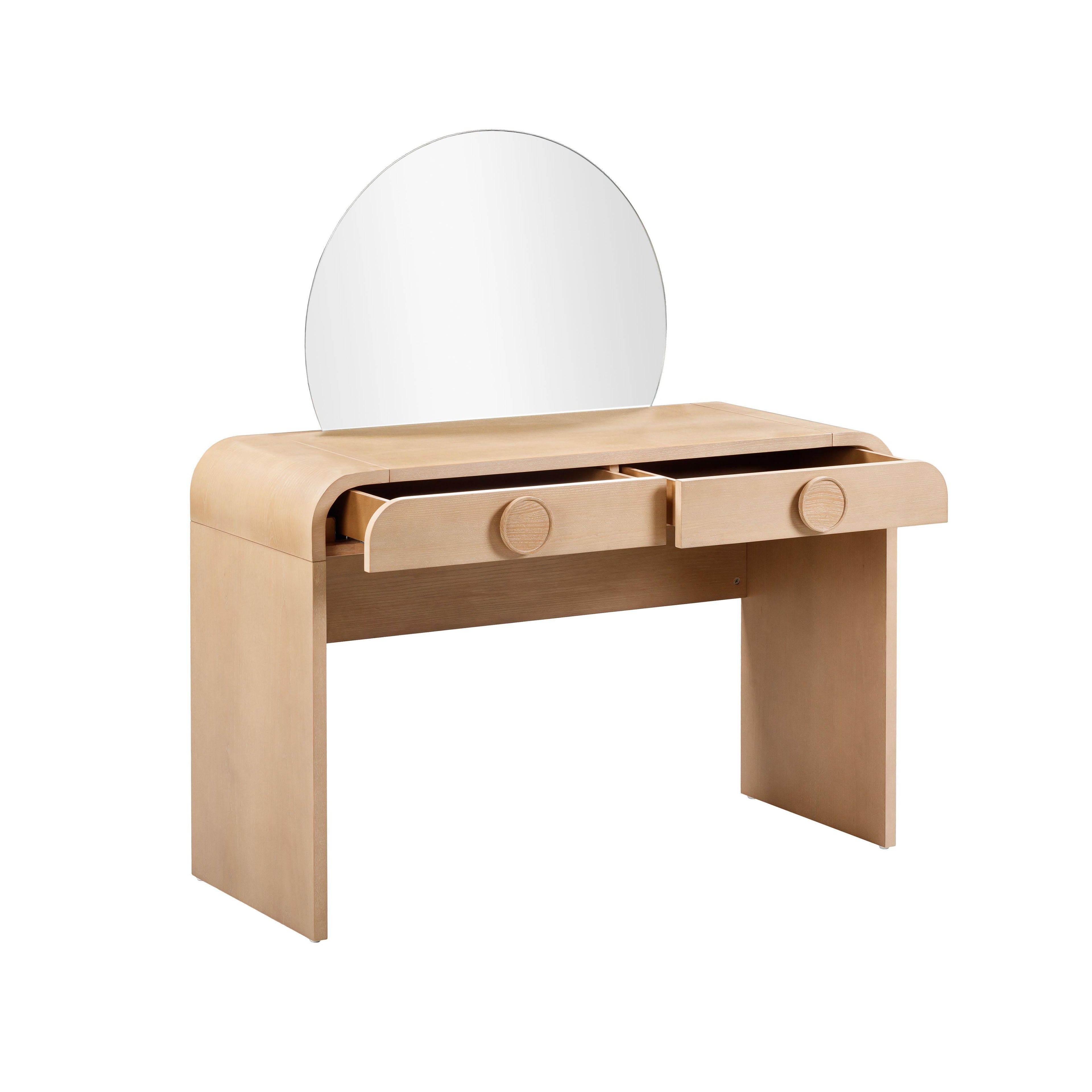 Moonrise 48 Natural Ash 2-Drawer Vanity Desk with Mirror