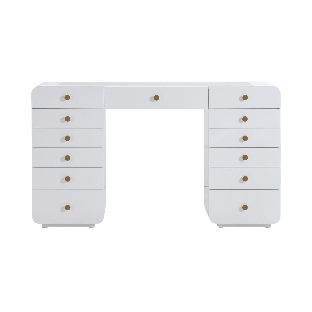 Hollywood 56" White Desk with LED Panel Vanity Mirror