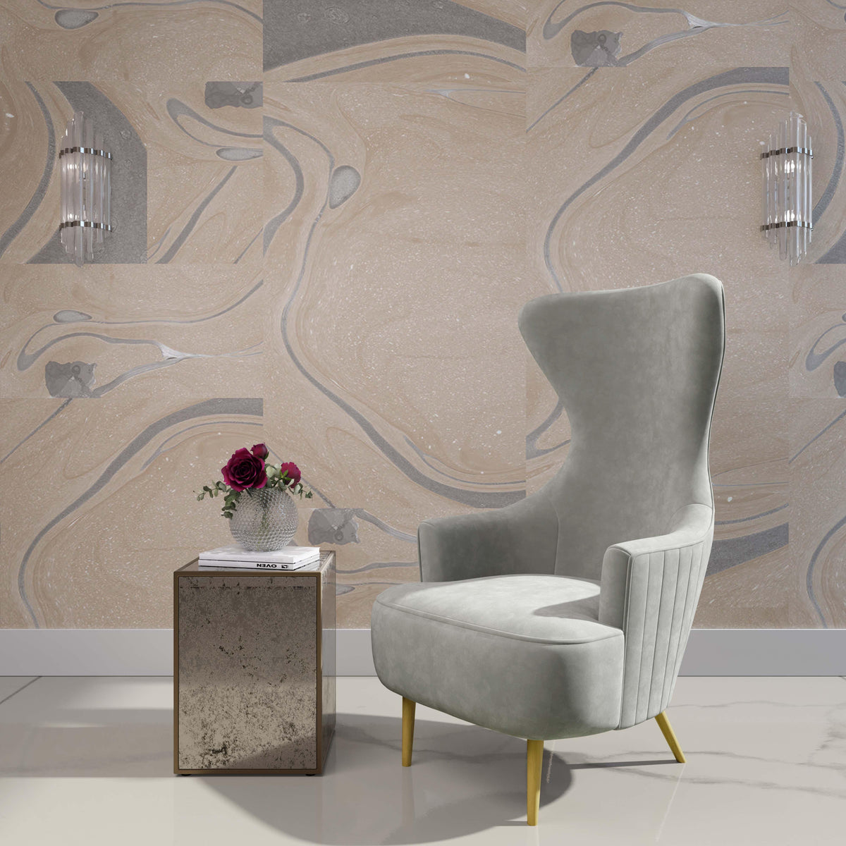 Julia Performance Velvet Channel Tufted Wingback Accent Chair