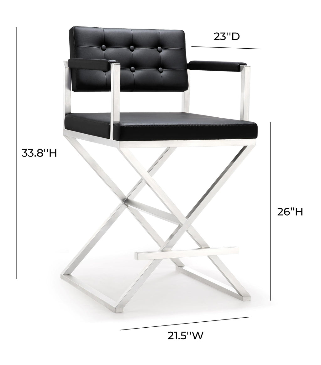 Director Performance Vegan Leather Stool with Silver Base
