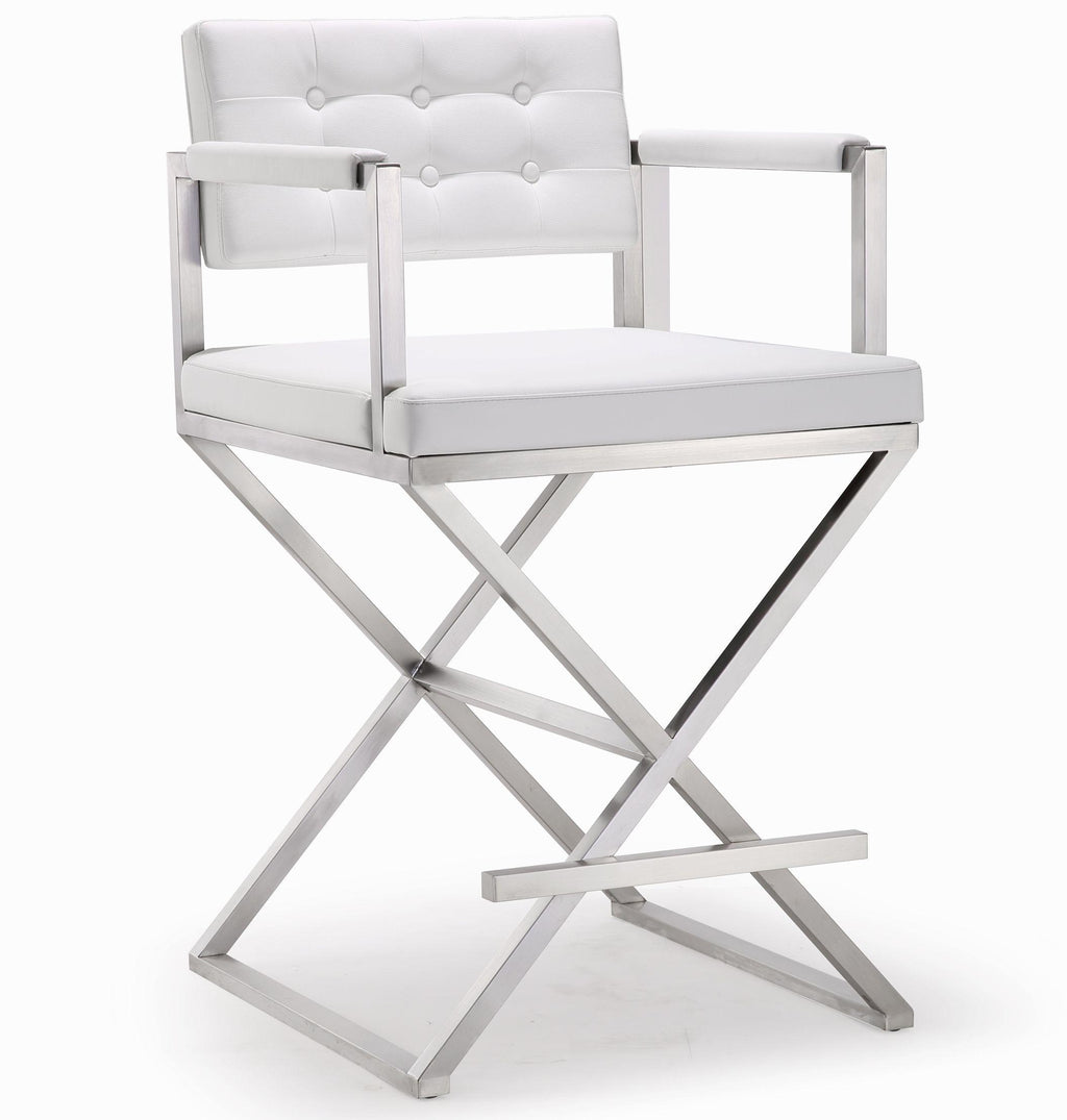 Director Performance Vegan Leather Stool with Silver Base