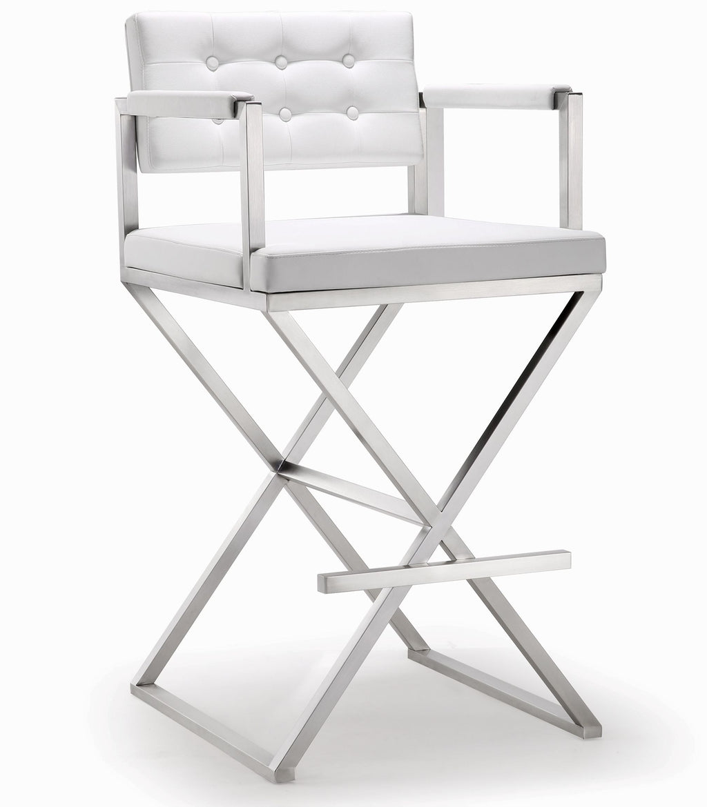 Director Performance Vegan Leather Stool with Silver Base