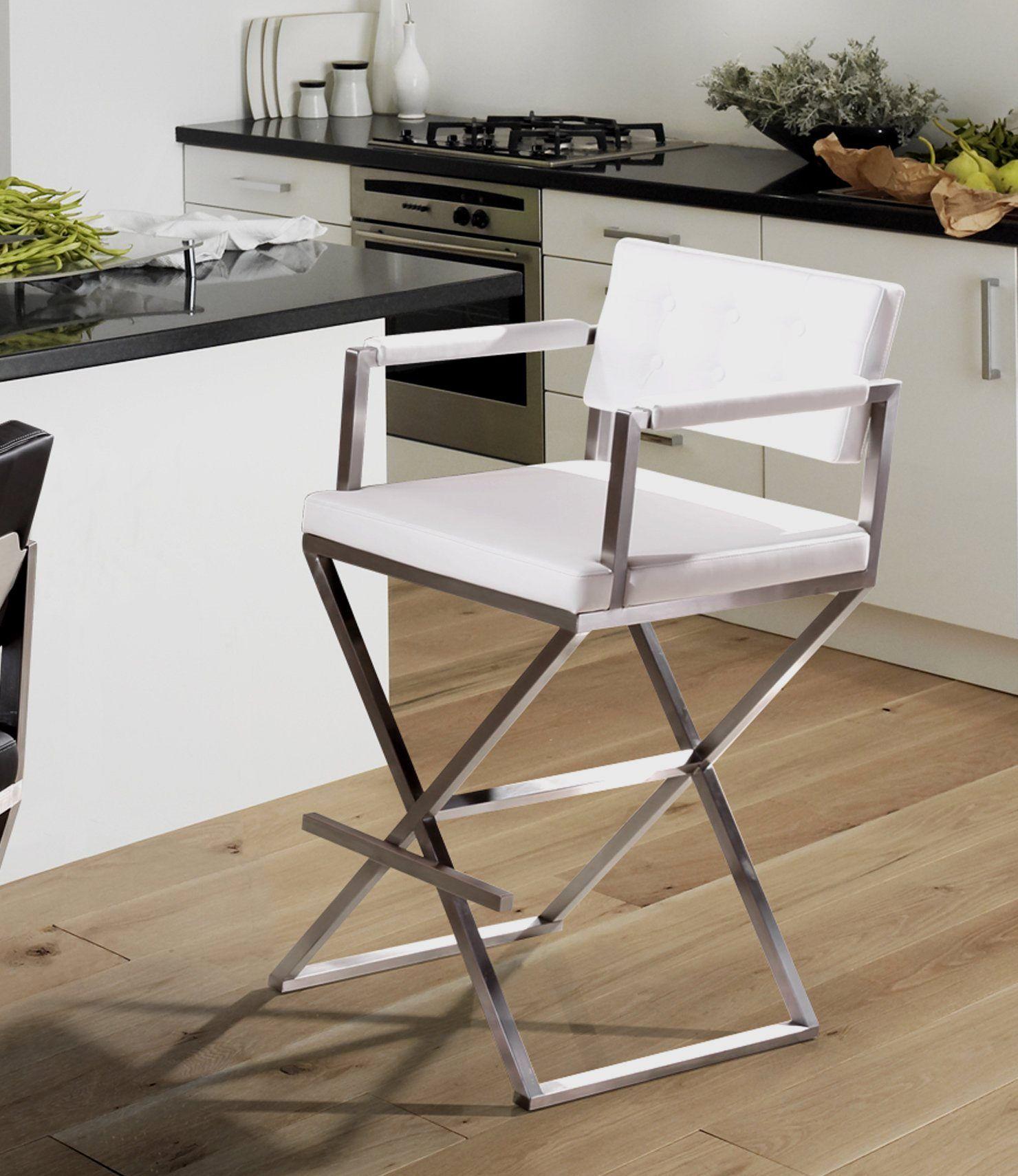 Director Performance Vegan Leather Stool with Silver Base