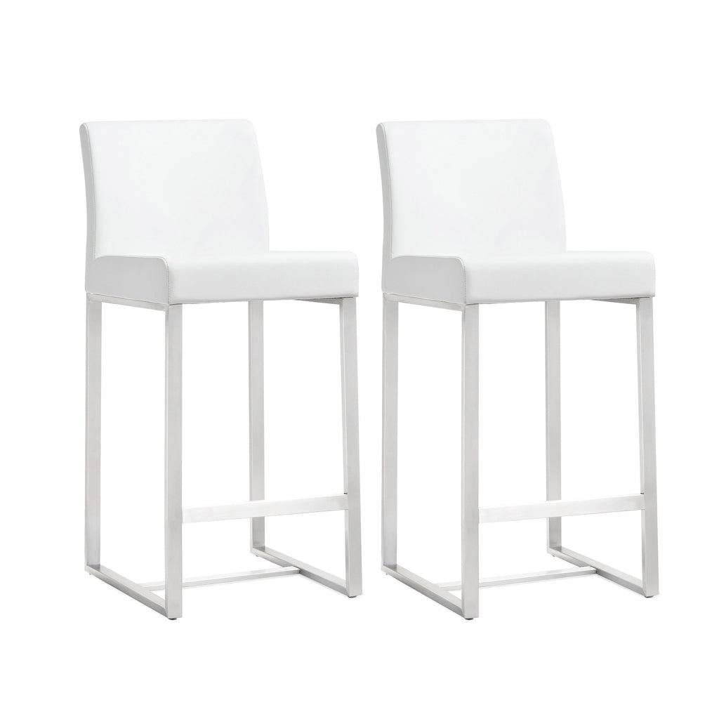 Denmark Performance Vegan Leather Stool with Silver Base - Set of 2