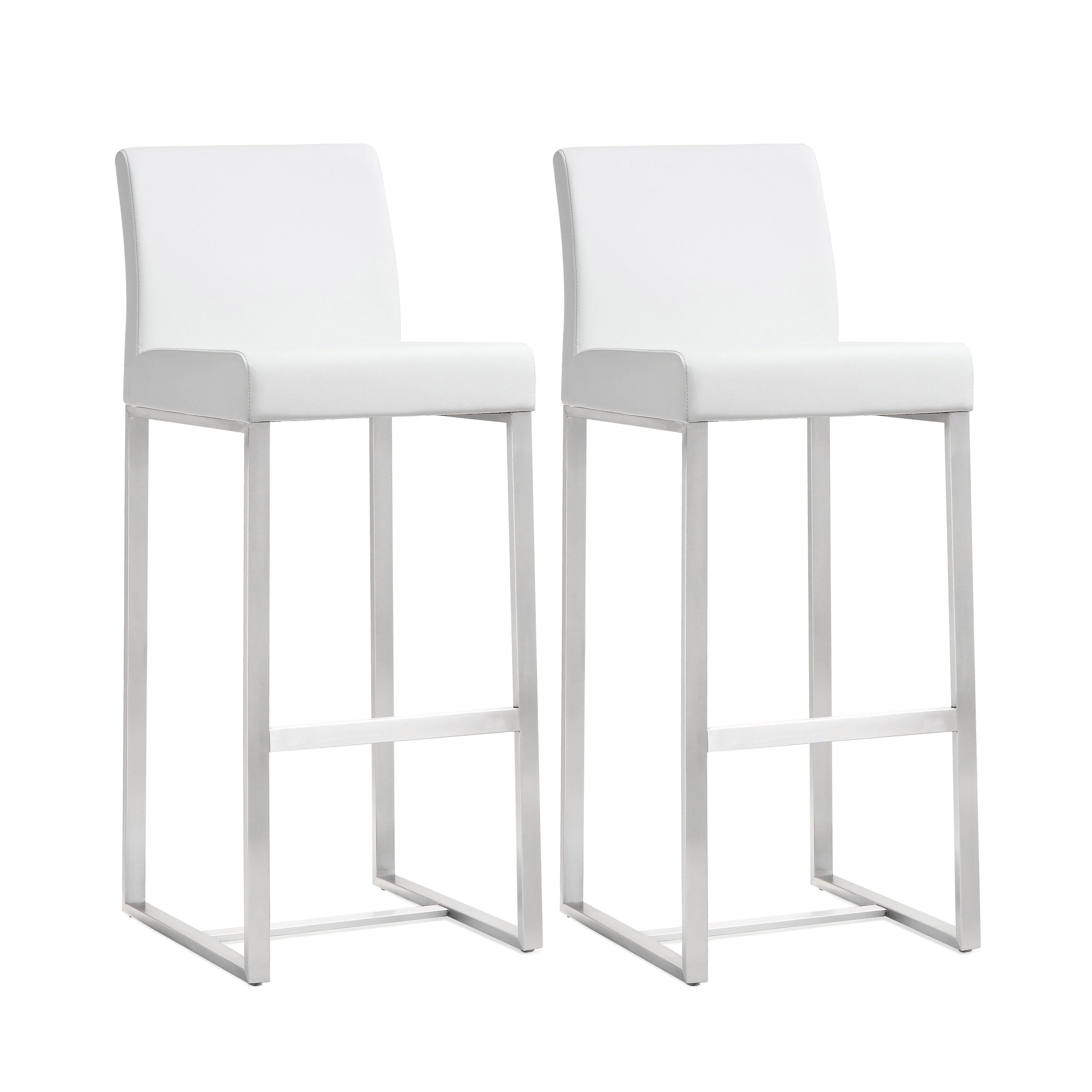 Denmark Performance Vegan Leather Stool with Silver Base - Set of 2